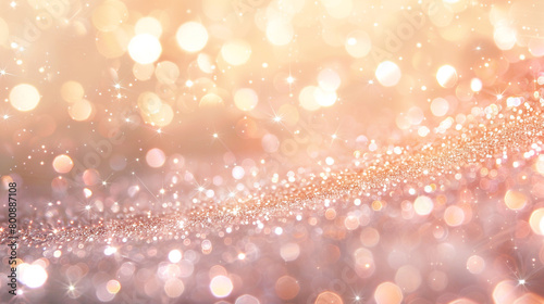 Soft Peach Glitter Defocused Abstract Twinkly Lights Background, shimmering blurred lights in gentle peach tones.