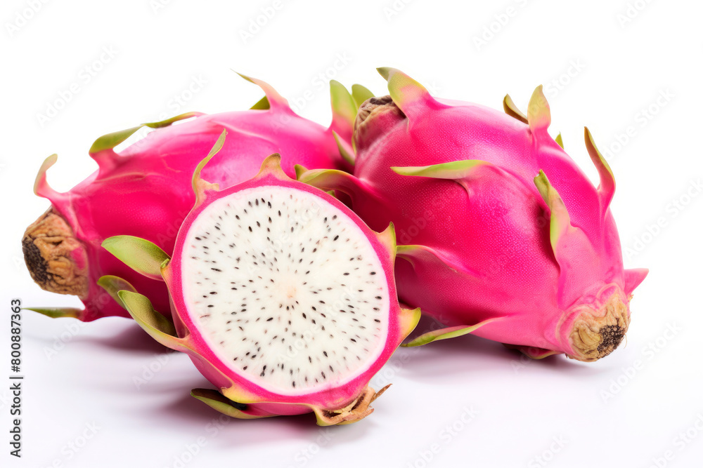 Dragon fruit or pitahaya on a white background close-up. Tropical fruits. Dragon fruit or pitahaya on a white background close-up. Tropical fruits.