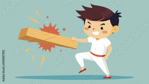 A shy boy who struggled with selfconfidence beams with pride as he breaks a wooden board with a powerful kick at his martial arts class.