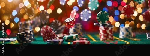 Casino with casino chips in the background, Generative AI, photo
