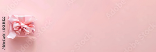 pink gift boxes with pink ribbons on pink background with empty space for text, top view, Mother's Day memories concept, banner christmas, holiday,birthday party © Planetz