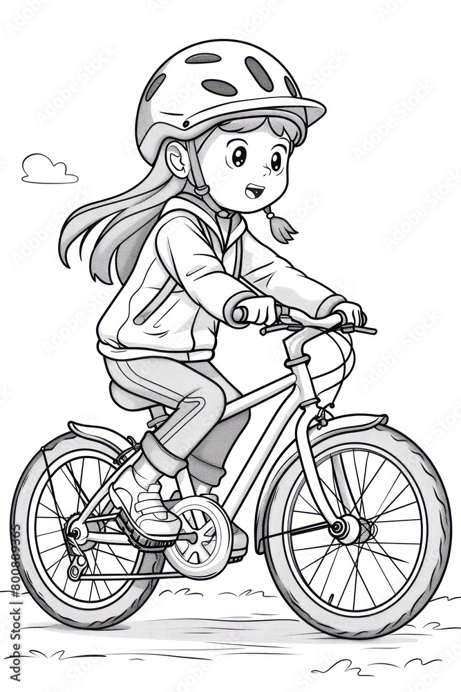 Obraz premium Premium Vector | Colorful journey vector coloring page of a child's bicycle ride