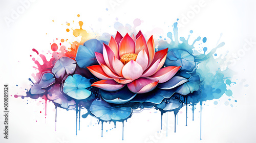 Digital vintage watercolor lotus floral bouquet abstract graphic poster web page PPT background