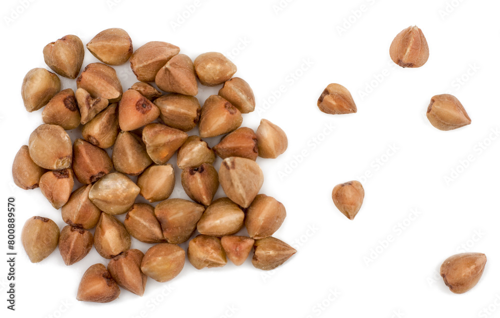 Buckwheat isolated on a white background, top view Buckwheat isolated on a white background, top view