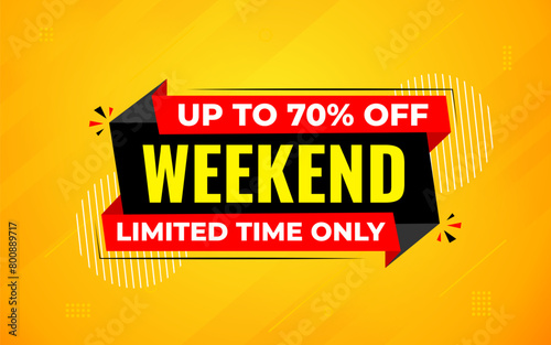 Weekend offer Sale banner vector design template. Weekend offer discount banner, Discount Sale label and promotion offer.