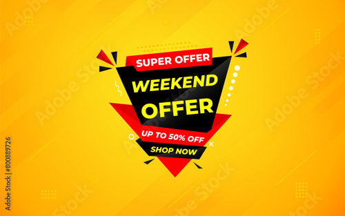 Weekend offer Sale banner vector design template. Weekend offer discount banner, Discount Sale label and promotion offer.