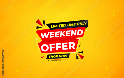 Weekend offer Sale banner vector design template. Weekend offer discount banner, Discount Sale label and promotion offer.