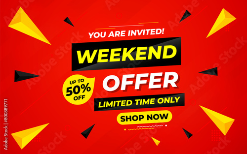 Weekend offer Sale banner vector design template. Weekend offer discount banner, Discount Sale label and promotion offer.