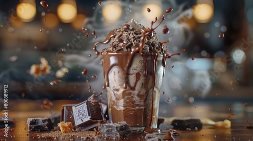 A captivating image of a fudge-filled milkshake, its thick, creamy texture and rich flavor offering a decadent indulgence on National Fudge Day. photo