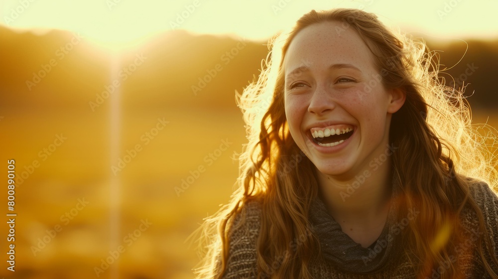 Laughing Girl with Long Wavy Brown Hair and Freckles Laughing Girl with Long Wavy Brown Hair and Freckles