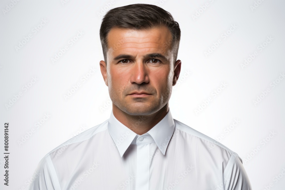 Headshot of a man in a white shirt