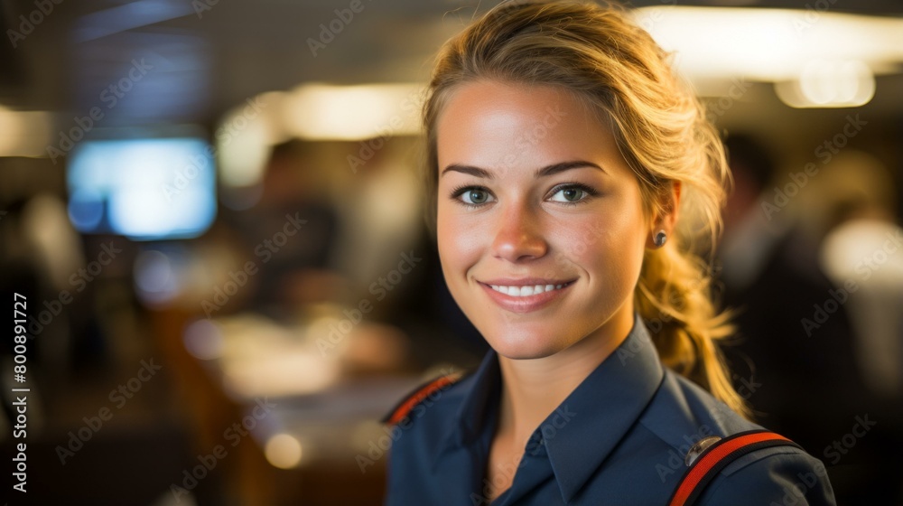 Portrait of a smiling young female crew member in uniform