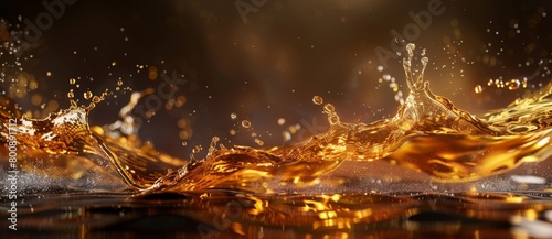3d rendering of fluid wave with liquid gold and brown background