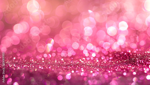 Wild Rose Pink Glitter Defocused Abstract Twinkly Lights Background, glowing blurred lights in soft wild rose pink colors.