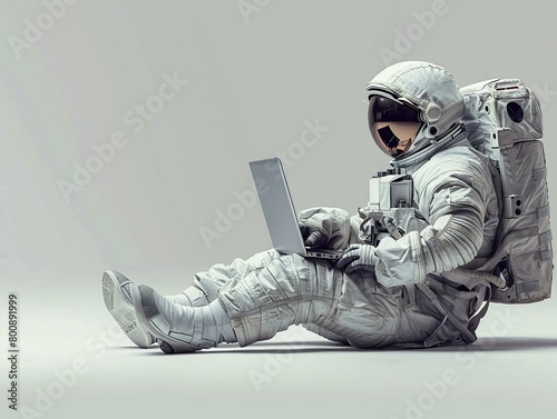 Astronaut Sitting on the Floor Using Laptop