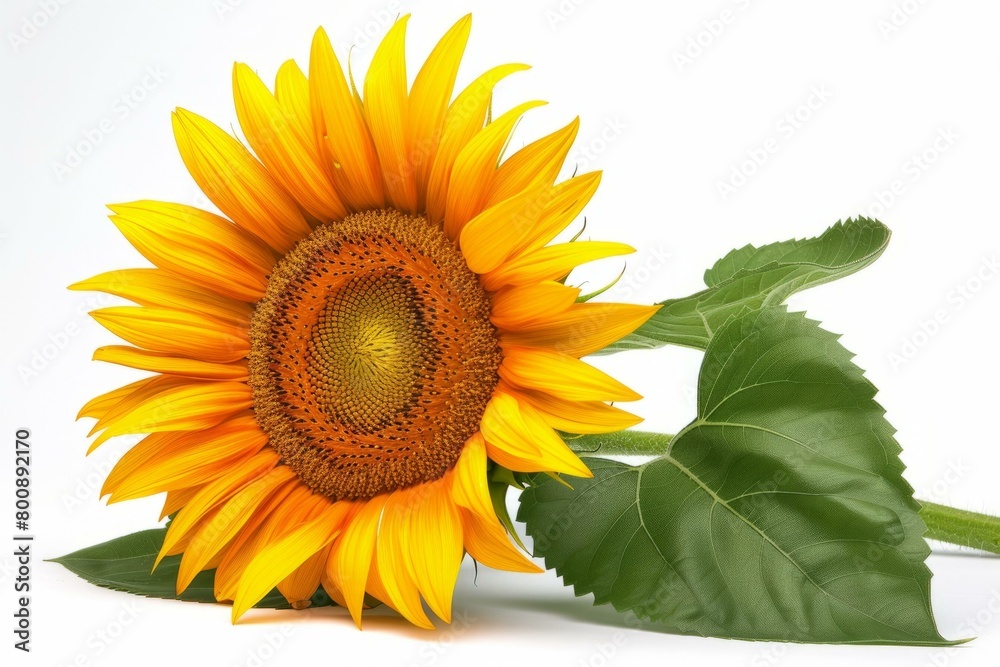 Obraz premium A Single Sunflower In Full Bloom With Its Leaves