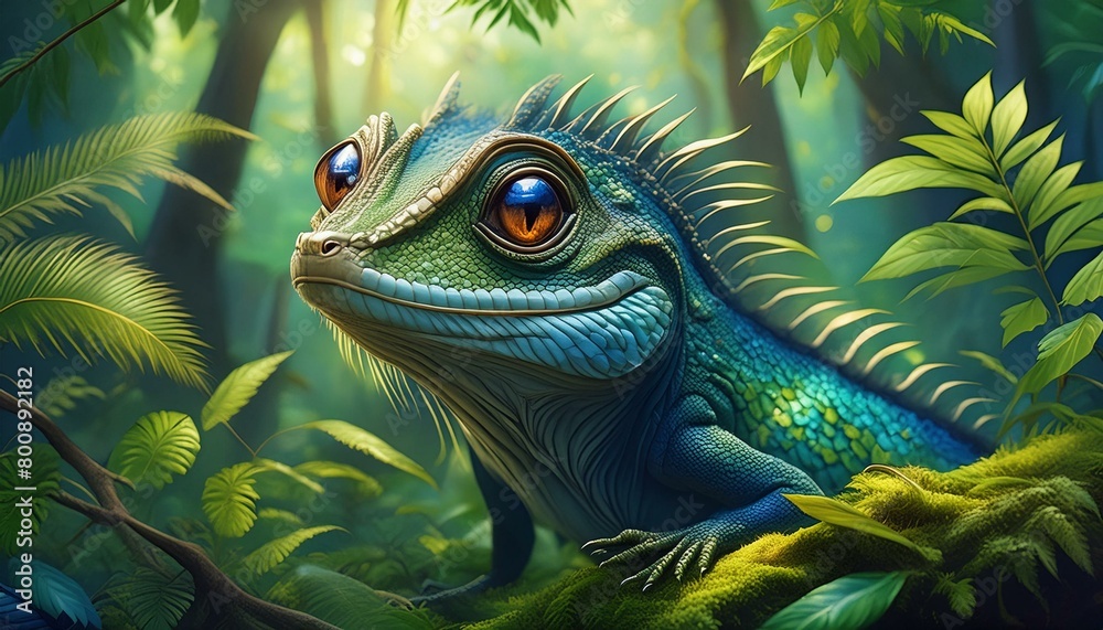 Obraz premium lizard in the middle of a beautiful tropical forest