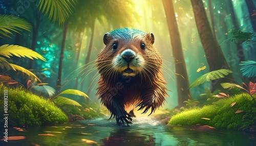 otters in the middle of a beautiful tropical forest