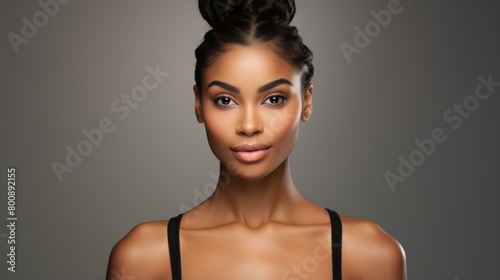 portrait of a beautiful young african american woman with a bun hairstyle