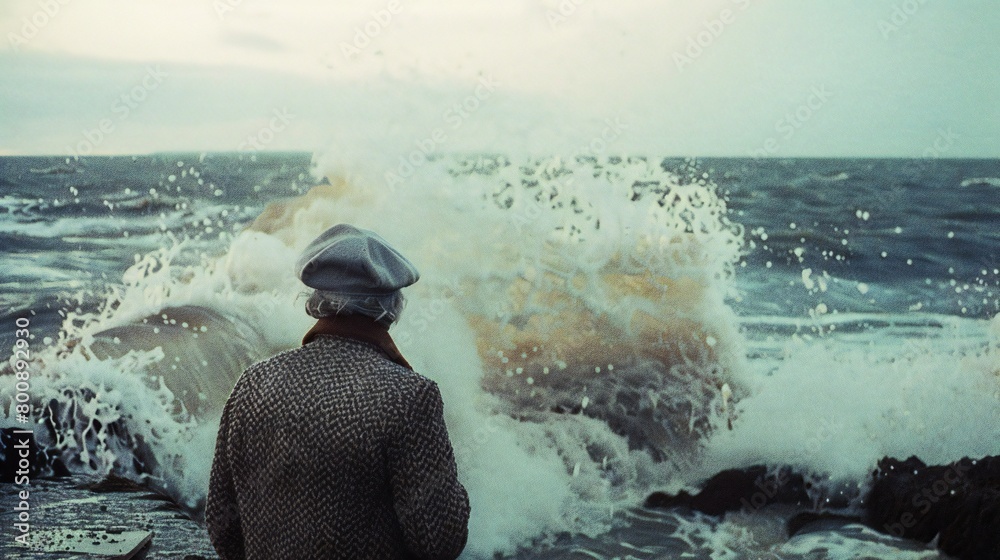 standing-on-the-shore-the-woman-watches-the-waves-crash-against-the