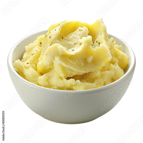 Bowl of cream mashed potatoes isolated on transparent background