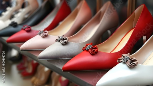 Stylish shoe boutique featuring fashionable luxury footwear in vibrant hues. Concept Shoe Boutique, Luxury Footwear, Vibrant Hues, Fashionable Styles, Stylish Collection photo