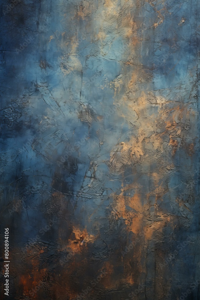 Blue and copper abstract background with a rough texture