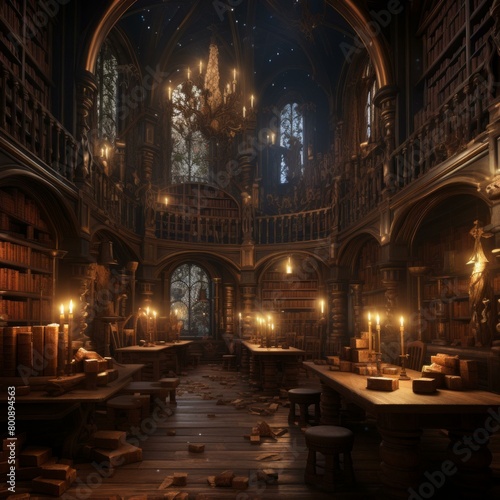 A library with a high ceiling and many bookshelves