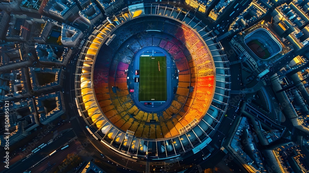 Abstrust background of Paris olympic. Stunning aerial view of Olympic Stadium in France, filled with spectators cheering on athletes amidst a sea of colors.