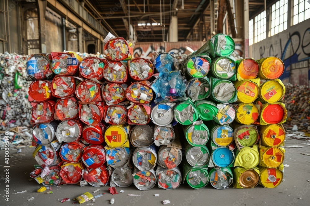 A large pile of crushed and baled tin cans A large pile of crushed and baled tin cans