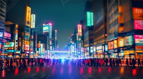 Nighttime Urban Skyline : Cityscape with Skyscrapers, Buildings, and Lights in New York, Hong Kong or Bangkok