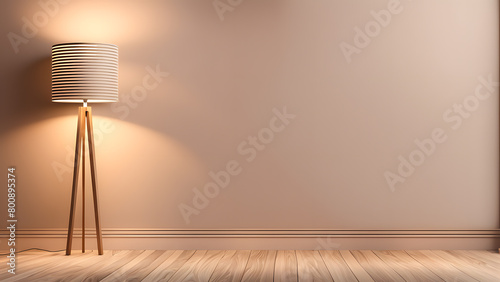 A lamp is lit up in a room with a white wall