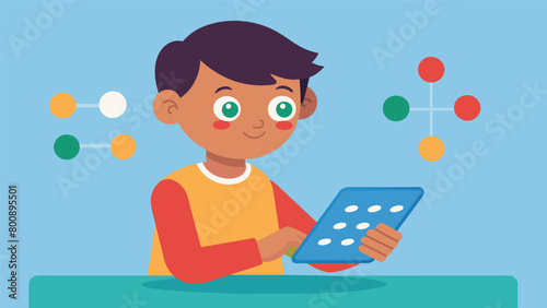 A child with developmental delays playing a game on a tablet that utilizes eyetracking technology to improve visualmotor coordination and fine motor.