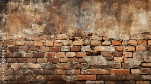 weathered brick wall with peeling plaster