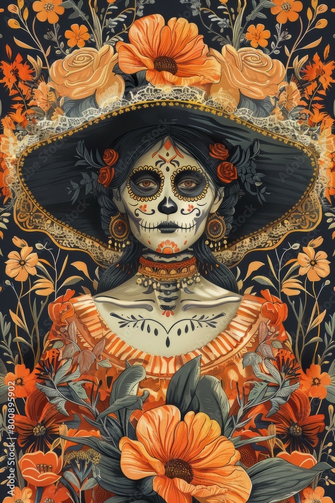 A skull with flowers illustration A skull with flowers illustration