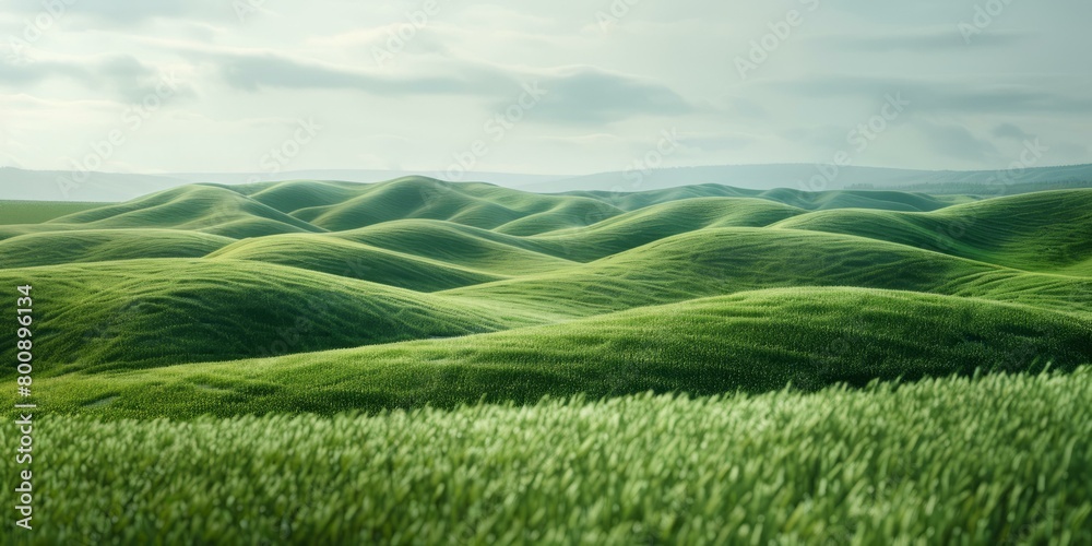 Green rolling hills under cloudy sky