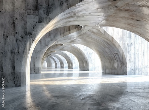 Futuristic concrete structure with curved arches