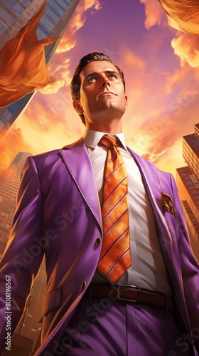 Purple Suit Man Looking Up