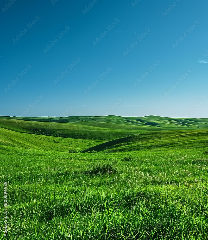 Fototapeta premium Green rolling hills under blue sky