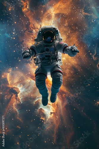 Astronaut in a spacesuit floating in the vastness of space