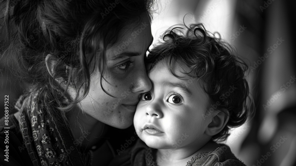 black and white portrait of a mother and her child black and white portrait of a mother and her child