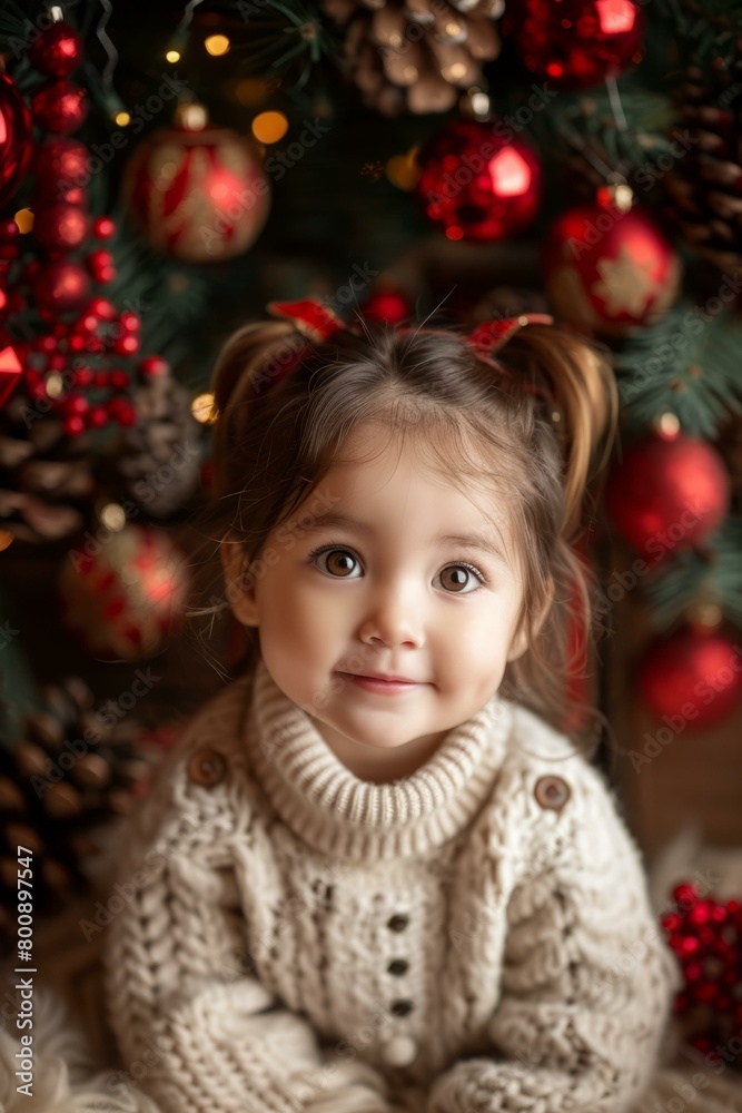 Little girl in front of a Christmas tree