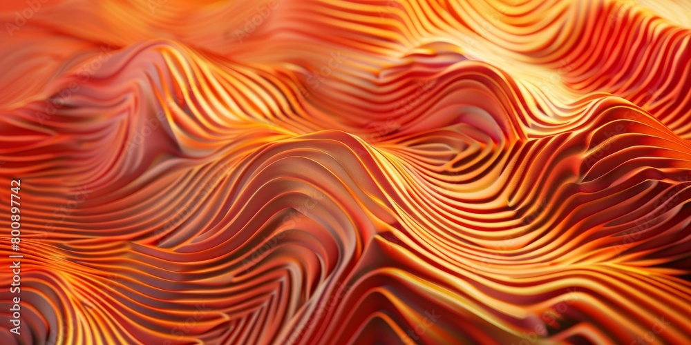 Orange 3D rendering of a wavy surface with smooth lines