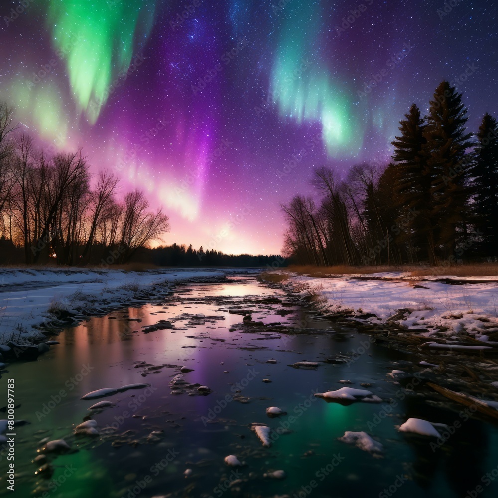Aurora borealis reflected in a river