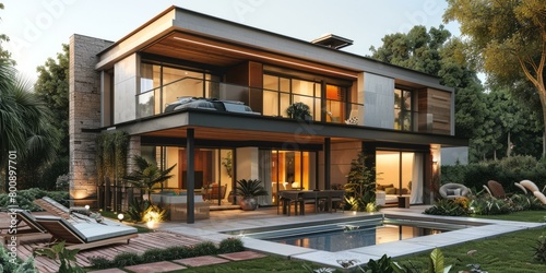 Wallpaper Mural Modern house with pool Torontodigital.ca