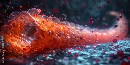 An immersive 360-degree panorama of a blood vessel, with endothelial cells lining the walls and regulating blood flow, captured with photo