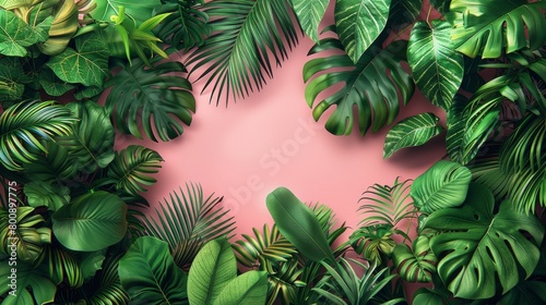 Banners with tropical leaves on pink background to be used for cosmetics  spas  perfumes  health care products  aromatherapy  wedding invitations  web banners  and posters.