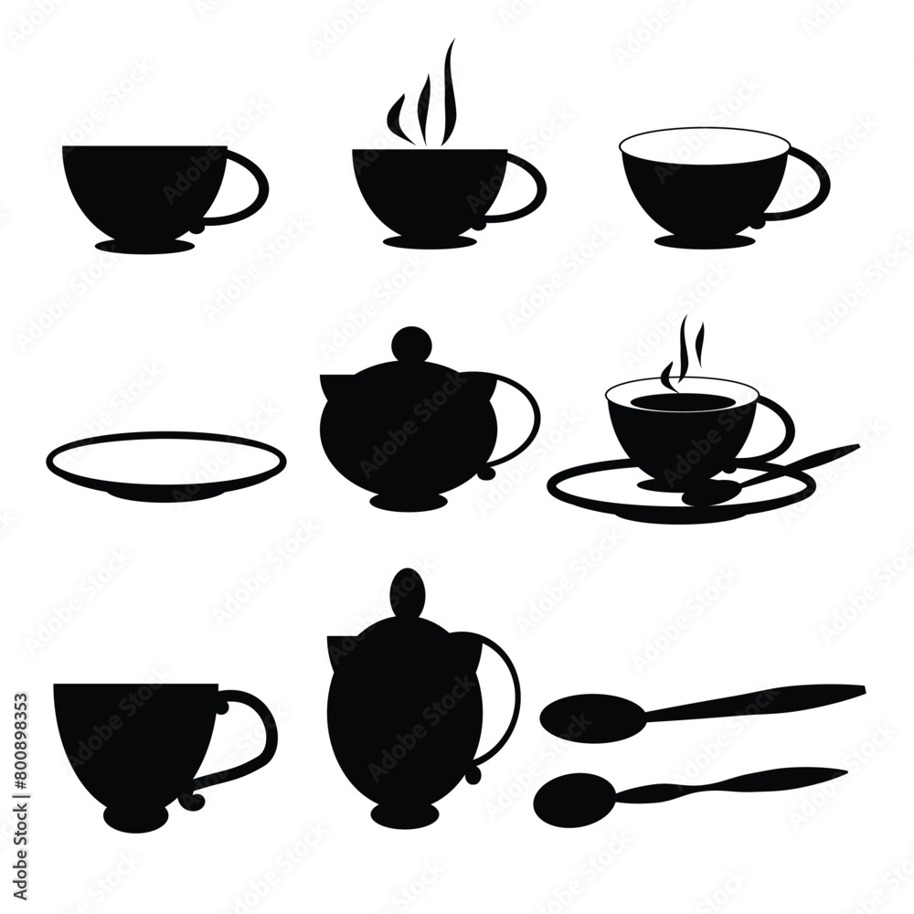 Tea cup coffee cup set tea cup silhouette