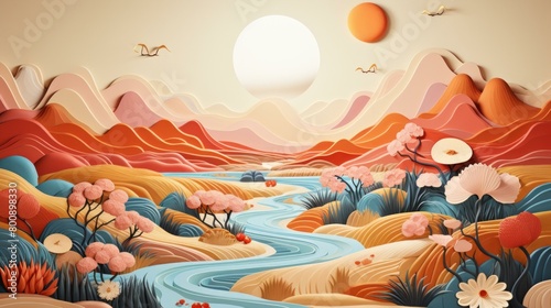 Vibrant colors in an abstract landscape illustration