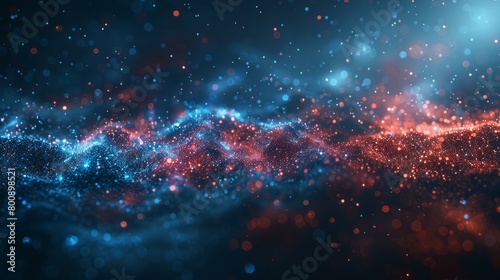 Blue and orange glowing particles form into a wave pattern